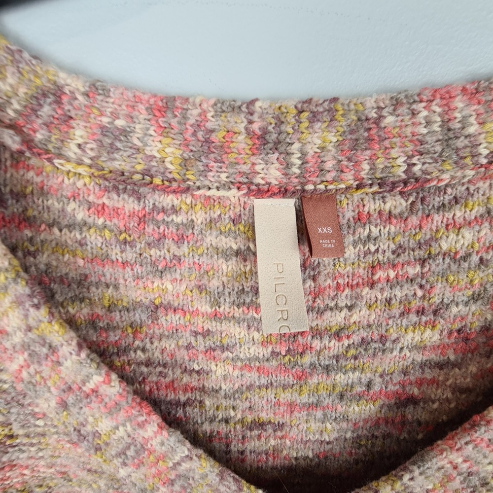 Pilcro Anthropologie Womens XXS Multi Color Deep V-Neck Balloon Sweater Cropped - Picture 2 of 8